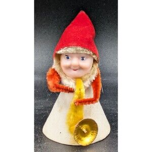 Small Vintage Christmas Blue Eyed Gnome with Horn Conical Body Chenille Arms